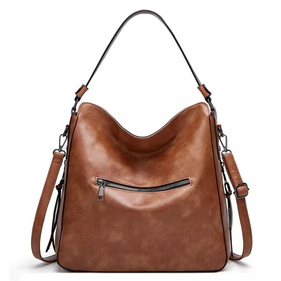 NWT Handbag Medium Size Hobo Bag / Purse Faux Leather Wine-Red - Picture 3 of 8